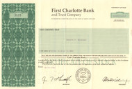 First Charlotte Bank and Trust Company stock certificate 1986
