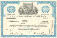 Anaconda Company 1970's stock certificate - Montana copper mining - blue