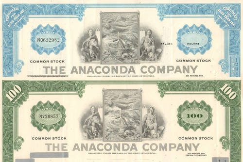 Anaconda Company  stock certificate - set of 2 colors