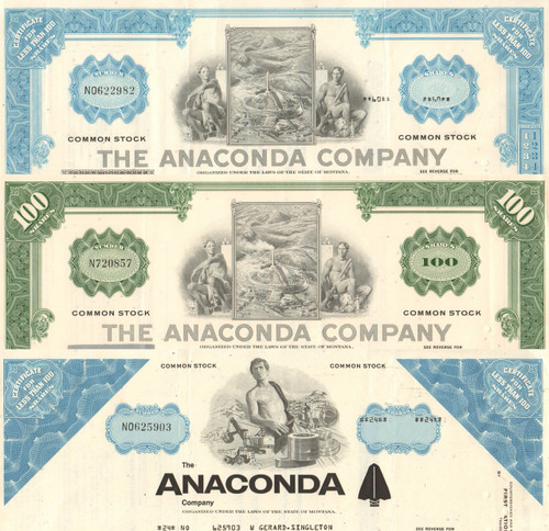 Anaconda Company  stock certificate - set of 3 certs