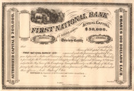 First National Bank at Lodi Ohio stock certificate circa 1881