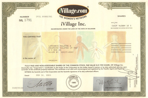 iVillage stock certificate 2001