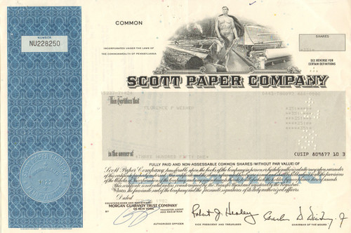 Scott Paper Company stock certificate 1982
