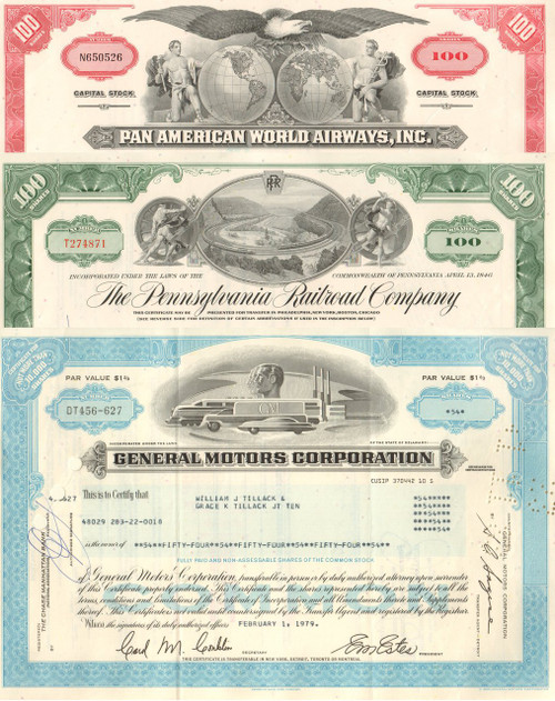 Planes, Trains, and Automobiles stock certificate set