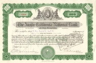 Anglo California National Bank of San Francisco 1944 stock certificate
