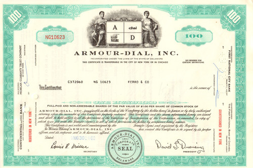 Armour-Dial Inc stock certificate 1968 