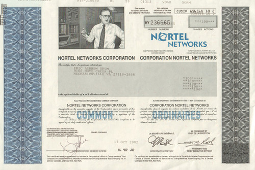 Nortel Networks 2002 stock certificate 