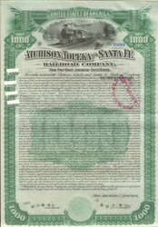 Atchison, Topeka, and Santa Fe Railway $10,000 vertical bond 1889