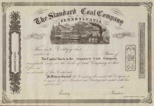 Standard Coal Company of Pennsylvania circa 1860 stock certificate