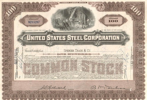United States Steel Corporation stock certificate 1940's - brown