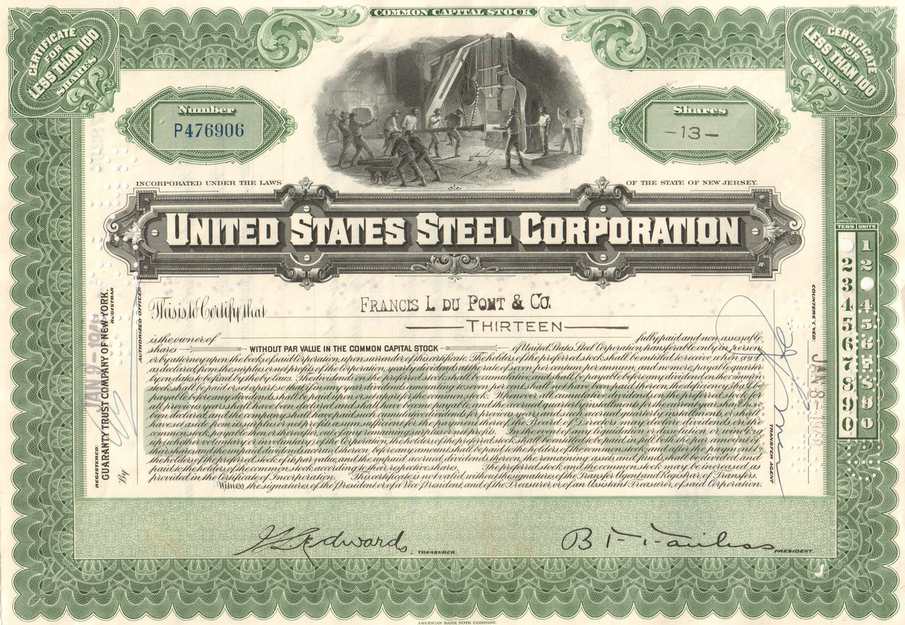 United States Steel Corporation Stock Certificate 1940 S