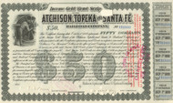 Atchison, Topeka, and Santa Fe RR Income Gold Bond Scrip 1894 - $50 olive