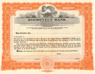 Roosevelt Bank stock certificate circa 1919