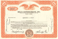 Hill's Supermarket stock certificate 1964