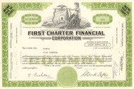 First Charter Financial Corporation stock certificate circa 1970's (S&L scandal) - green