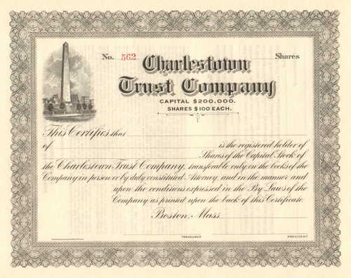 Charlestown Trust Company stock certificate circa 1911