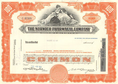 Norwich Pharmacal Company stock certificate 1960's (Pepto-Bismol)