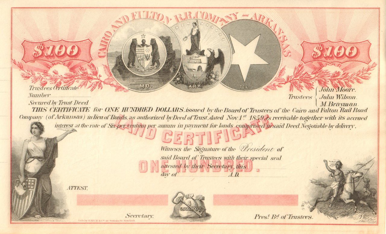 Kennebec and Portland Railroad Company > 1852 Augusta stock certificate 