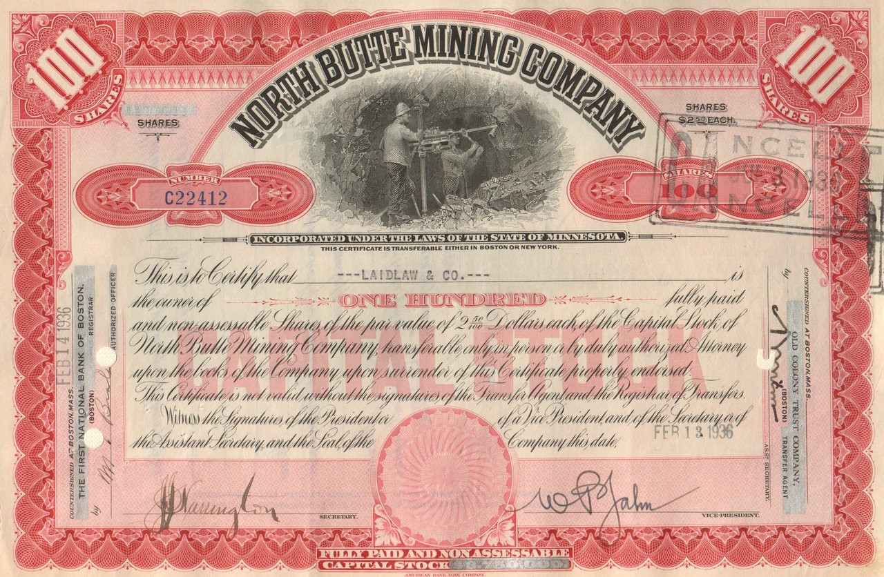 2 different Stock certificate Anaconda Copper Mining Company State of Montana