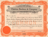 Haskin Brothers and Company stock certificate circa 1921 (soap and consumer products)