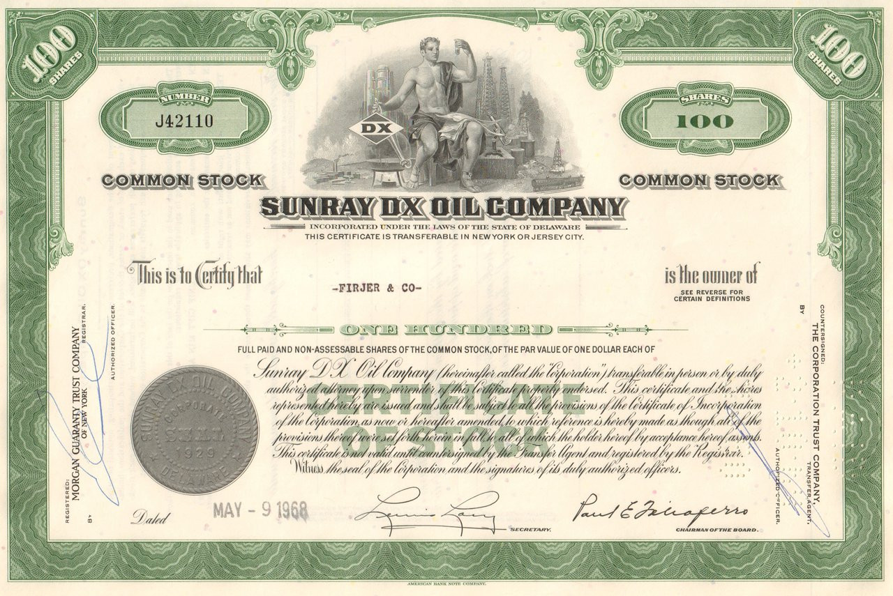 Sunray Oil Corporation Stock Certificate Gas