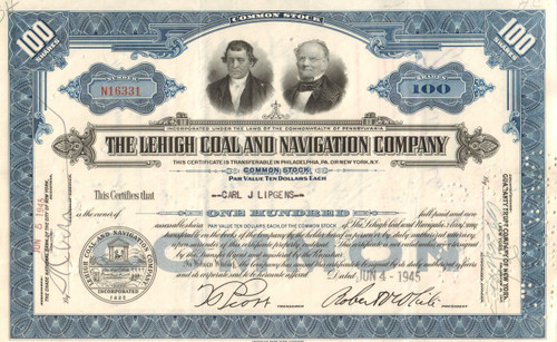 Lehigh Coal and Navigation Company stock certificate 1950's 