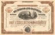 Richmond and Danville Railroad Company stock certificate circa 1880's - brown