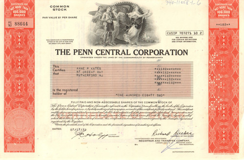 Penn Central Corporation stiock certificate 1980s