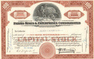 Patiño Mines & Enterprise Consolidated stock certificate 1950's