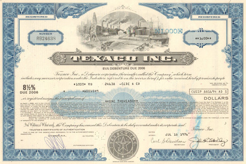 Texaco bond certificate 1976 (oil and gasoline)