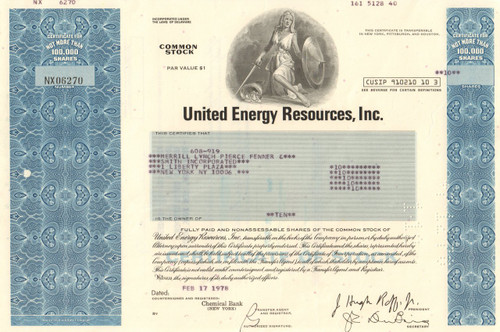 United Energy Resources Inc. stock certificate 1978