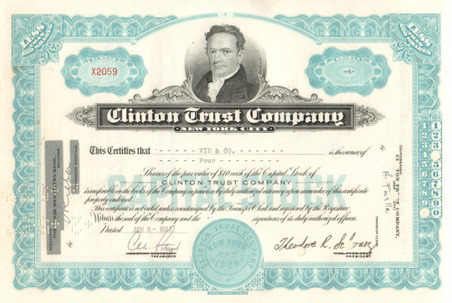 Clinton Trust Company  stock certificate 1950's