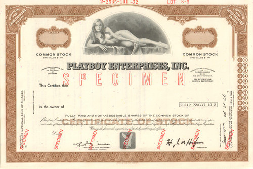Playboy Enterprises Inc stock certificate specimen - brown