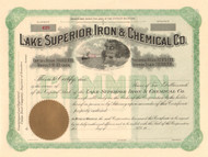Lake Superior, Iron and Chemical Company stock certificate circa 1906  