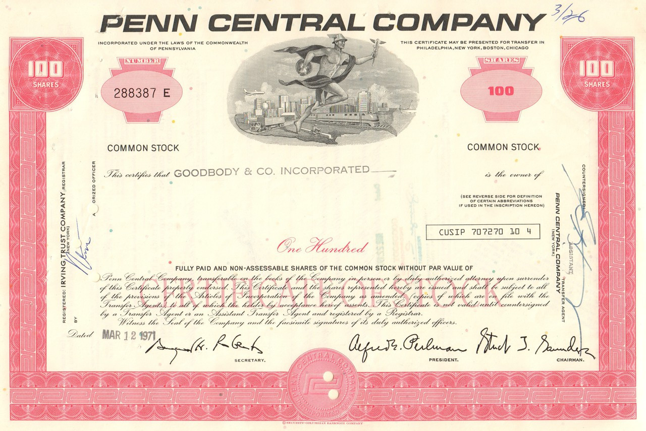 Pennsylvania Railroad Company 2 Color Stock Certificate Set Horseshoe Curve