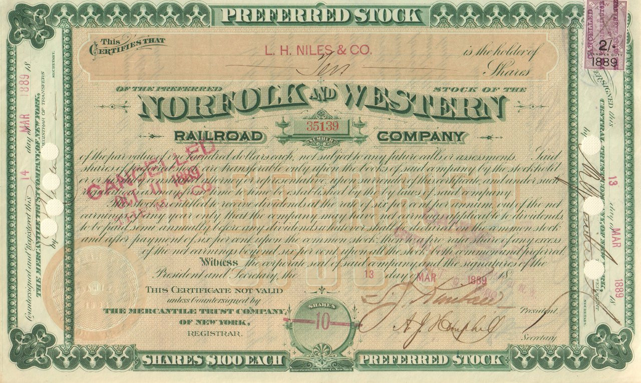 Richmond & Danville Railroad Company Stock Certificate Virginia