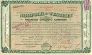 Norfolk and Western Railroad Company stock certificate 1880's