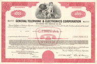 General Telephone & Electronics Corporation $1,000 bond certificate 1970's - red