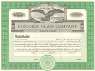 Fostoria Glass Company stock certificate circa 1950 (West Virginia) 