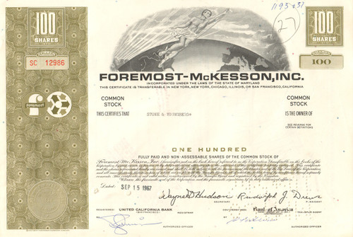 Foremost-McKesson Inc. stock certificate 1967 