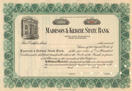 Madison and Kedzie State Bank stock certificate circa 1920 (Chicago, IL)