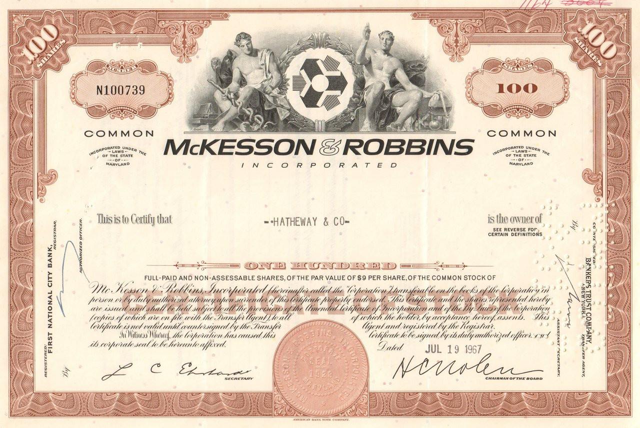 McKesson & Robbins Incorporated Stock Certificate Maryland 
