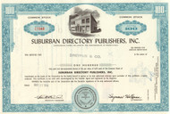 Suburban Directory Publishers stock certificate 1960's  - blue