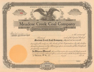 Meadow Creek Coal Company stock certificate circa 1920