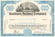 Southern Railway Company stock certificate 1960's - blue