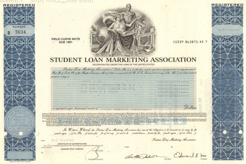 Student Loan Marketing Association bond certificate - 1980's (Sallie Mae)