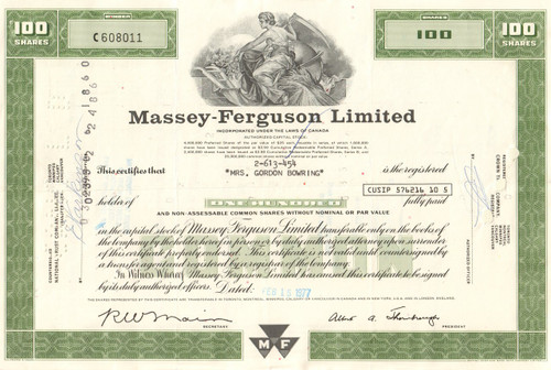 Massey-Ferguson Limited stock certificate - green
