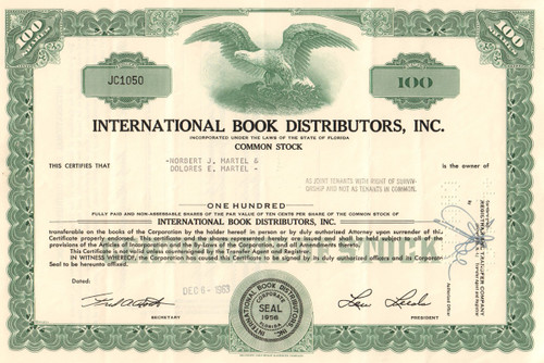 International Book Distributors stock certificate 1960's