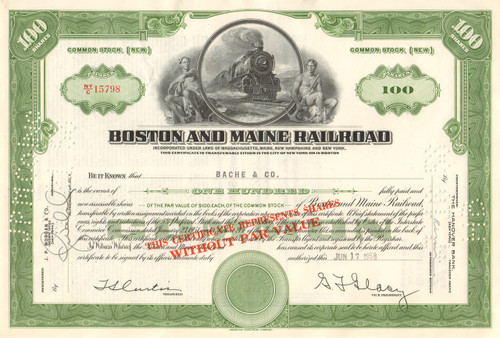 Boston and Maine Railroad stock certificate 1950's - green