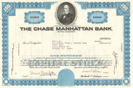 Chase Manhattan Bank stock certificate 1960's  (David Rockefeller) - blue